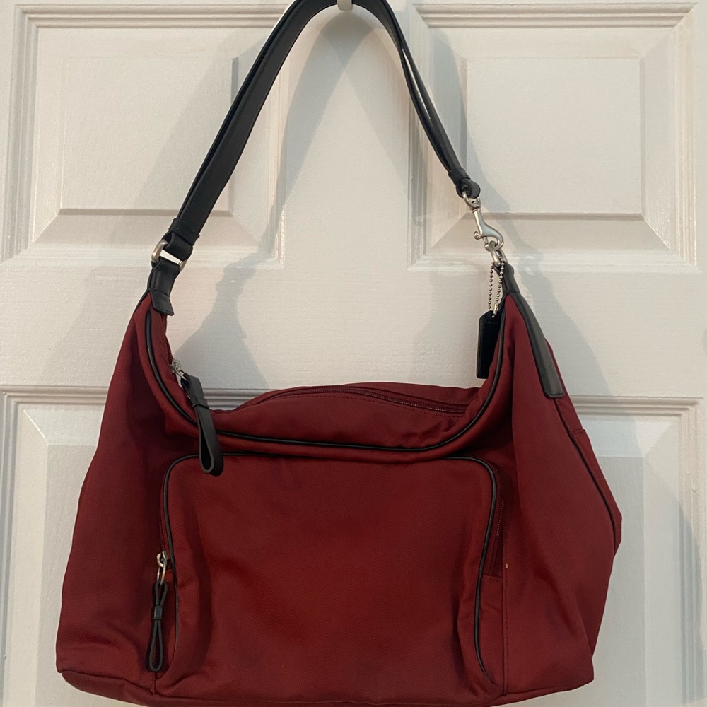 Coach Vintage Maroon Red Shoulder Bag with Multiple Pockets